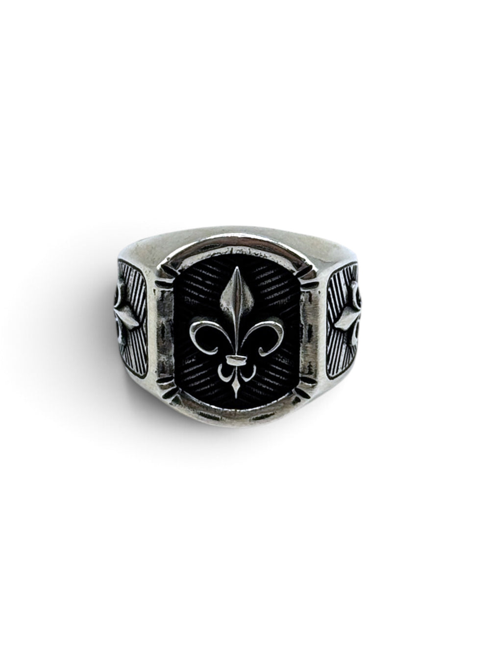 FLEUR Siegelring aus 925 Sterlingsilber mit Lilien-Motiv, Frontansicht